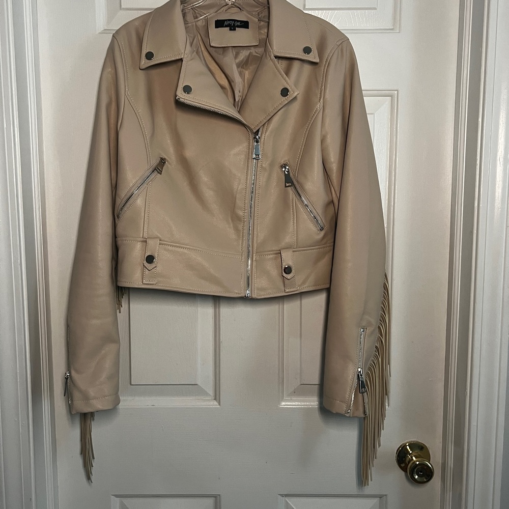 Vegan leather fringe moto jacket